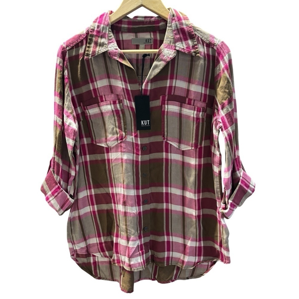 KUT FROM THE KLOTH Hannah Button Down Plaid Shirt | Size Small